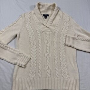 SWEATER SHAWL Chaps  Women's L  Cream Cable Knit  Cozy  CHUNKY‎